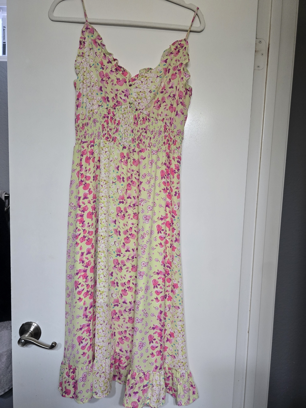 Sienna Sky Lime Yellow Midi Dress with Pink Floral Print